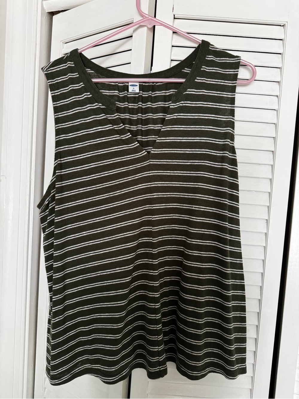Old Navy Olive & White Striped V-Neck Tank